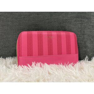 Isaac Mizrahi New York Pink Striped Zip Wallet With Gold Accents & Card Pockets